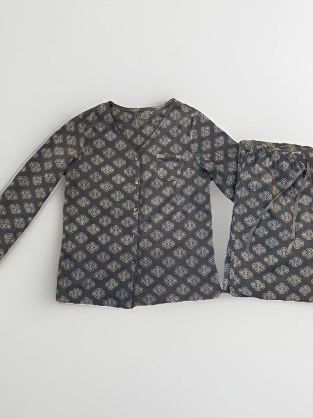 croft & barrow Gray Patterned Long-Sleeve Women's Pajama Set Sz M